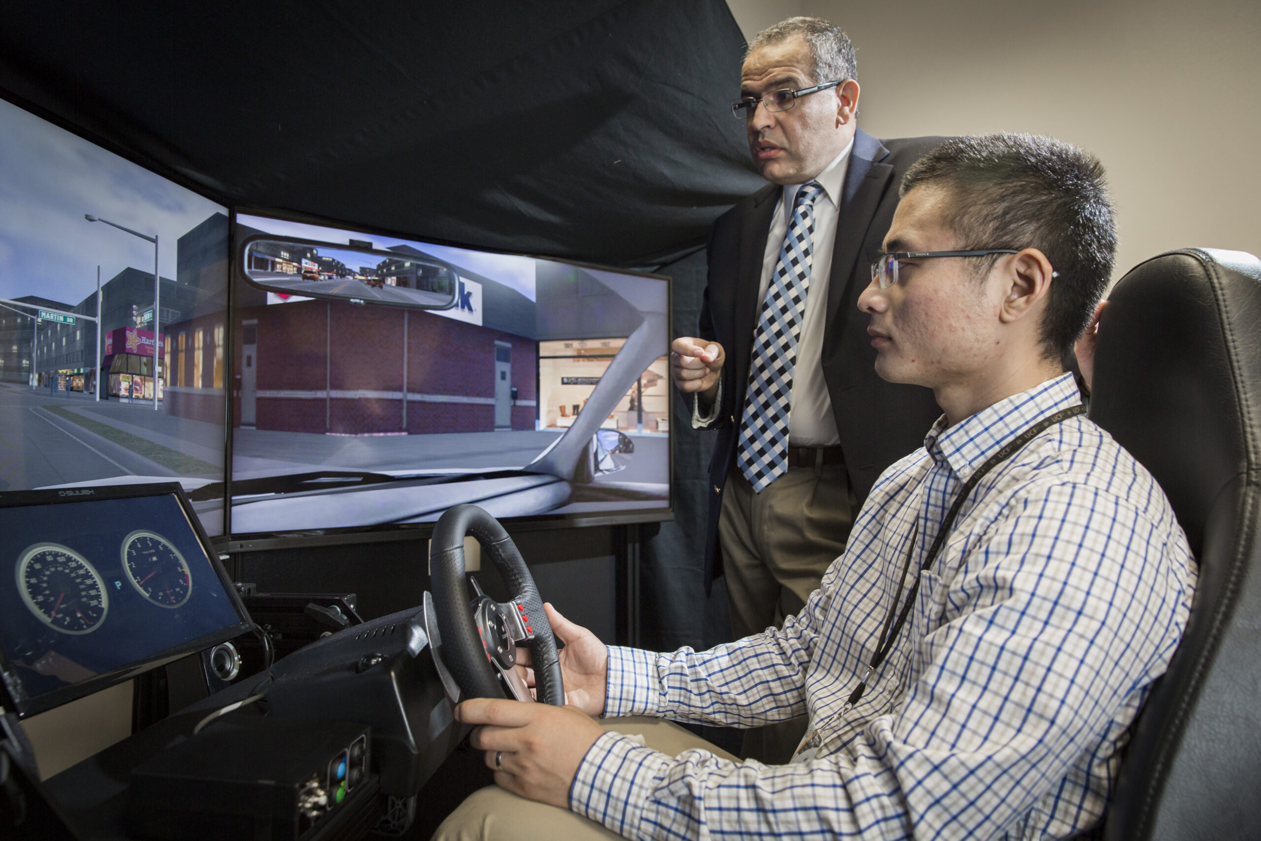 Student in car simulator