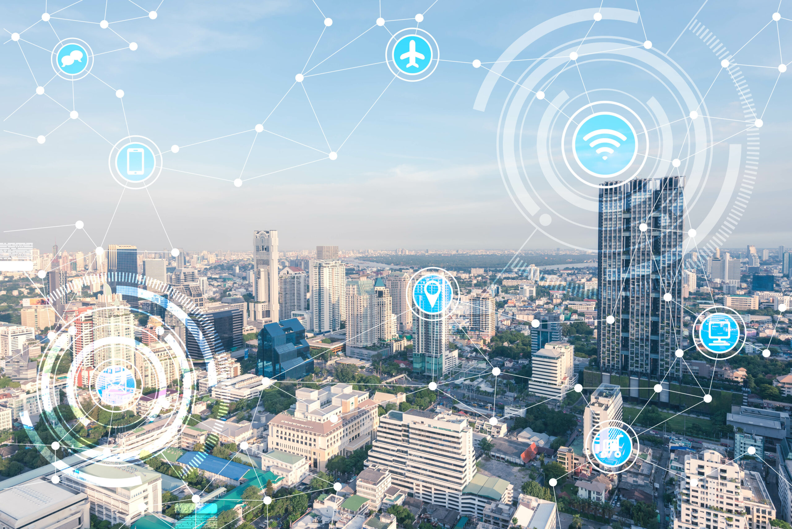 smart city with overlay of wireless communication