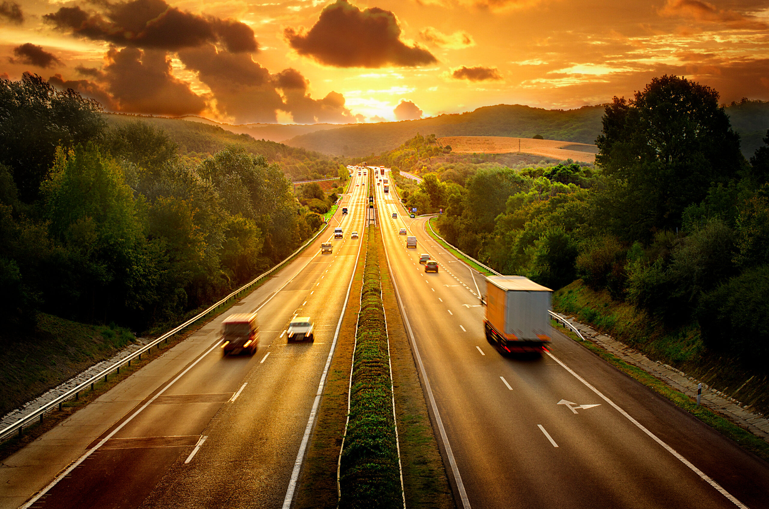 Highway traffic in the sunlight